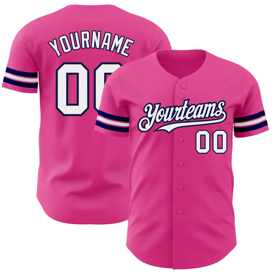 Custom Pink White-Navy Authentic Baseball Jersey - Sky-Custom