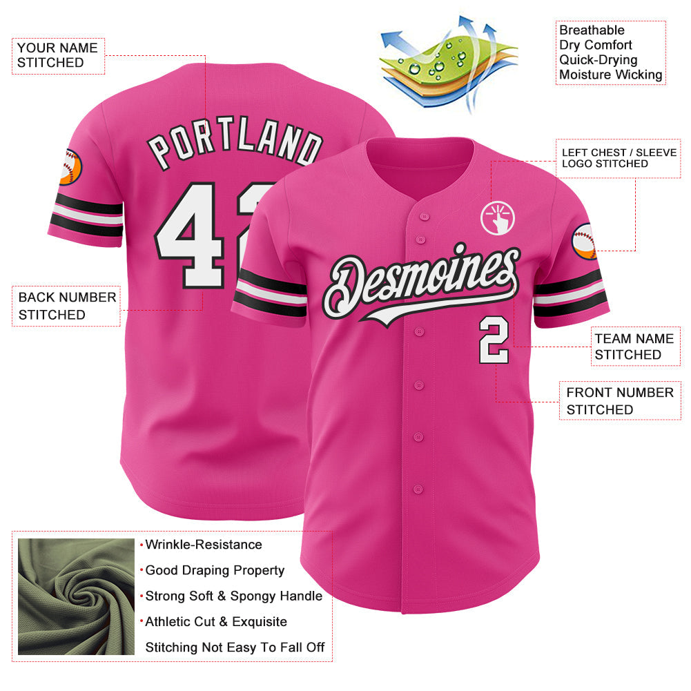 Custom Pink White-Black Authentic Baseball Jersey - Sky-Custom
