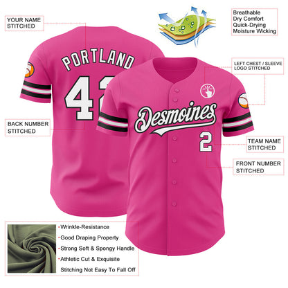 Custom Pink White-Black Authentic Baseball Jersey - Sky-Custom