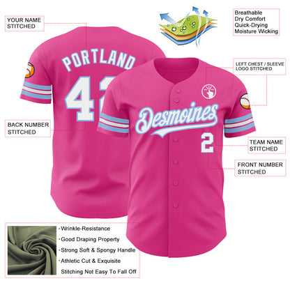 Custom Pink White-Light Blue Authentic Baseball Jersey - Sky-Custom