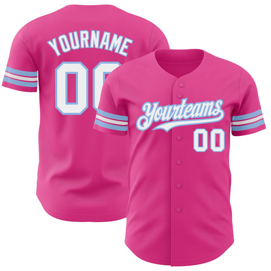 Custom Pink White-Light Blue Authentic Baseball Jersey - Sky-Custom