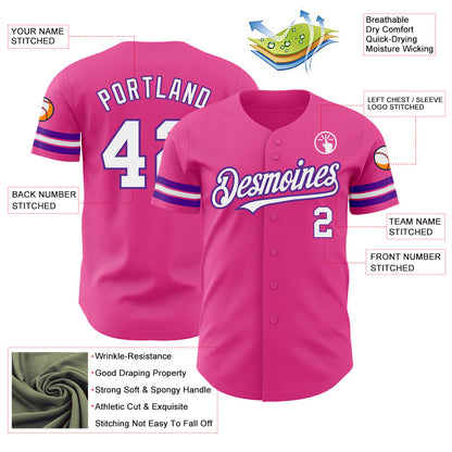 Custom Pink White-Purple Authentic Baseball Jersey - Sky-Custom