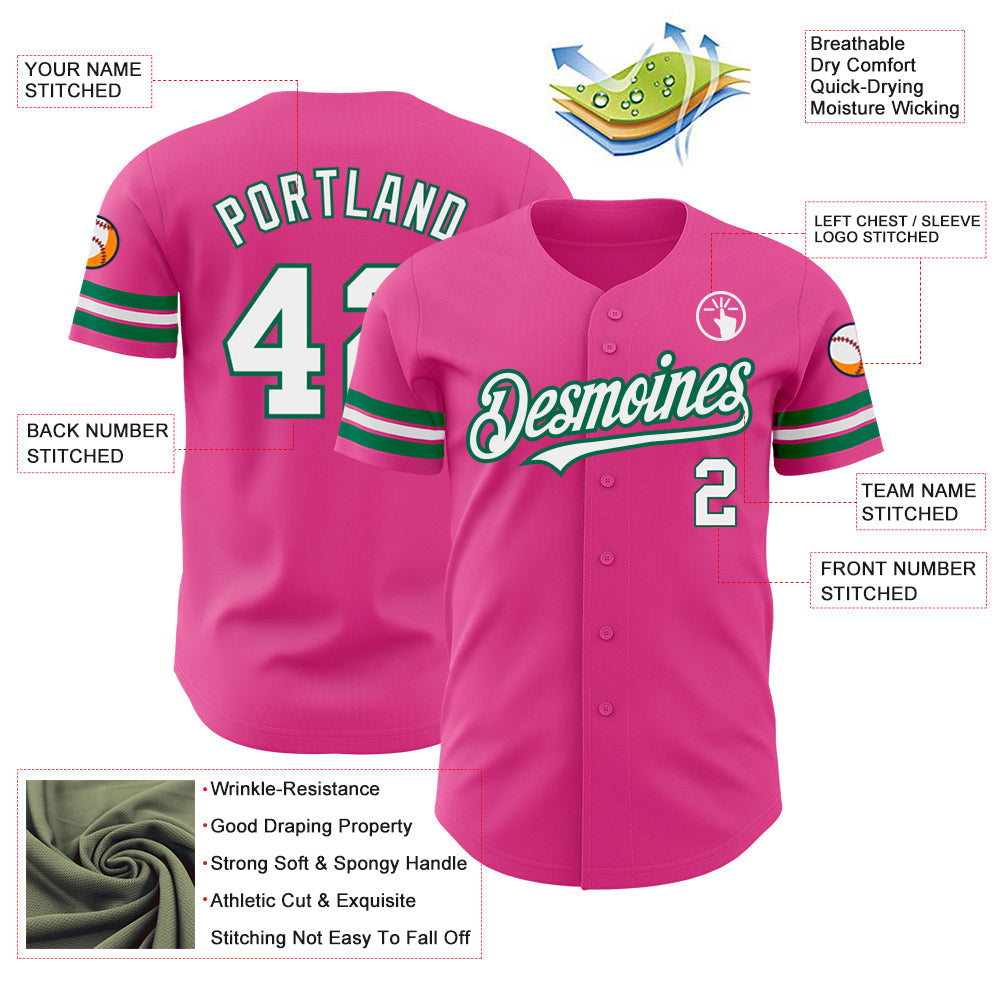 Custom Pink White-Kelly Green Authentic Baseball Jersey - Sky-Custom