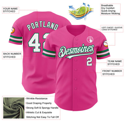 Custom Pink White-Kelly Green Authentic Baseball Jersey - Sky-Custom