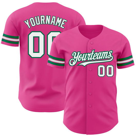 Custom Pink White-Kelly Green Authentic Baseball Jersey - Sky-Custom