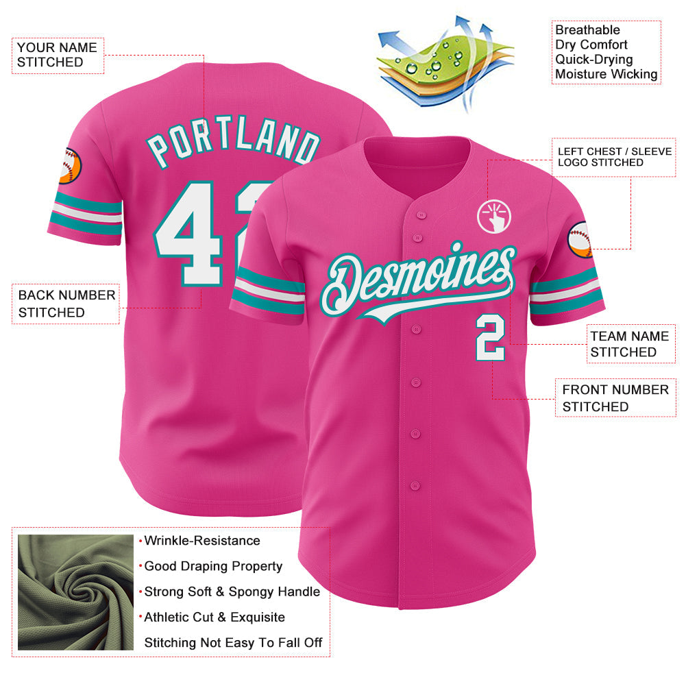 Custom Pink White-Teal Authentic Baseball Jersey - Sky-Custom