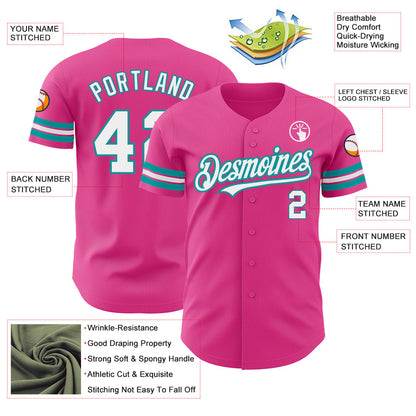 Custom Pink White-Teal Authentic Baseball Jersey - Sky-Custom