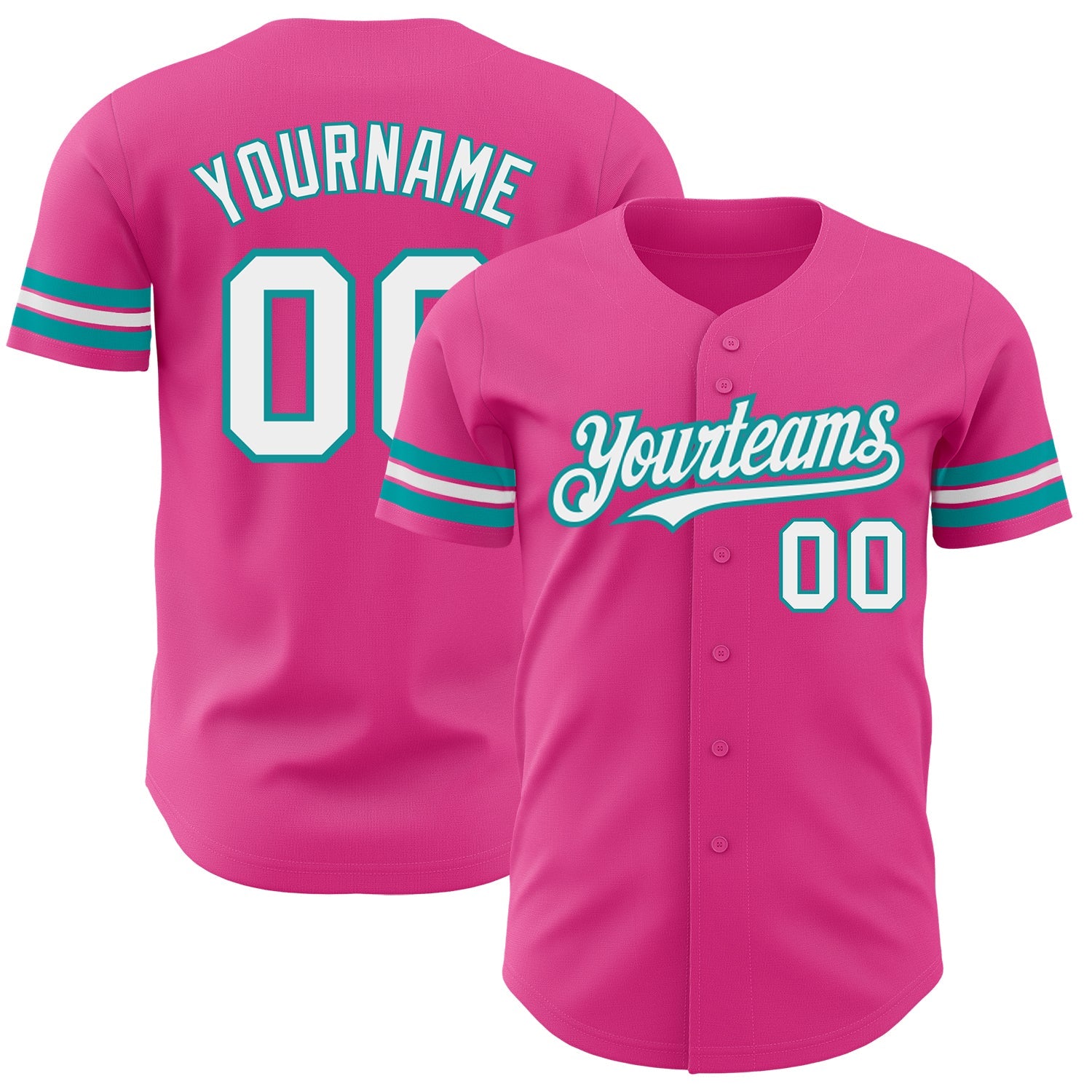 Custom Pink White-Teal Authentic Baseball Jersey - Sky-Custom