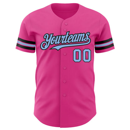 Custom Pink Light Blue-Black Authentic Baseball Jersey - Sky-Custom