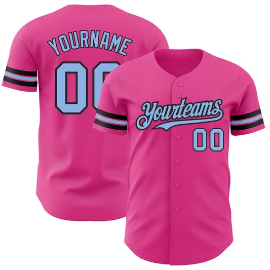 Custom Pink Light Blue-Black Authentic Baseball Jersey - Sky-Custom
