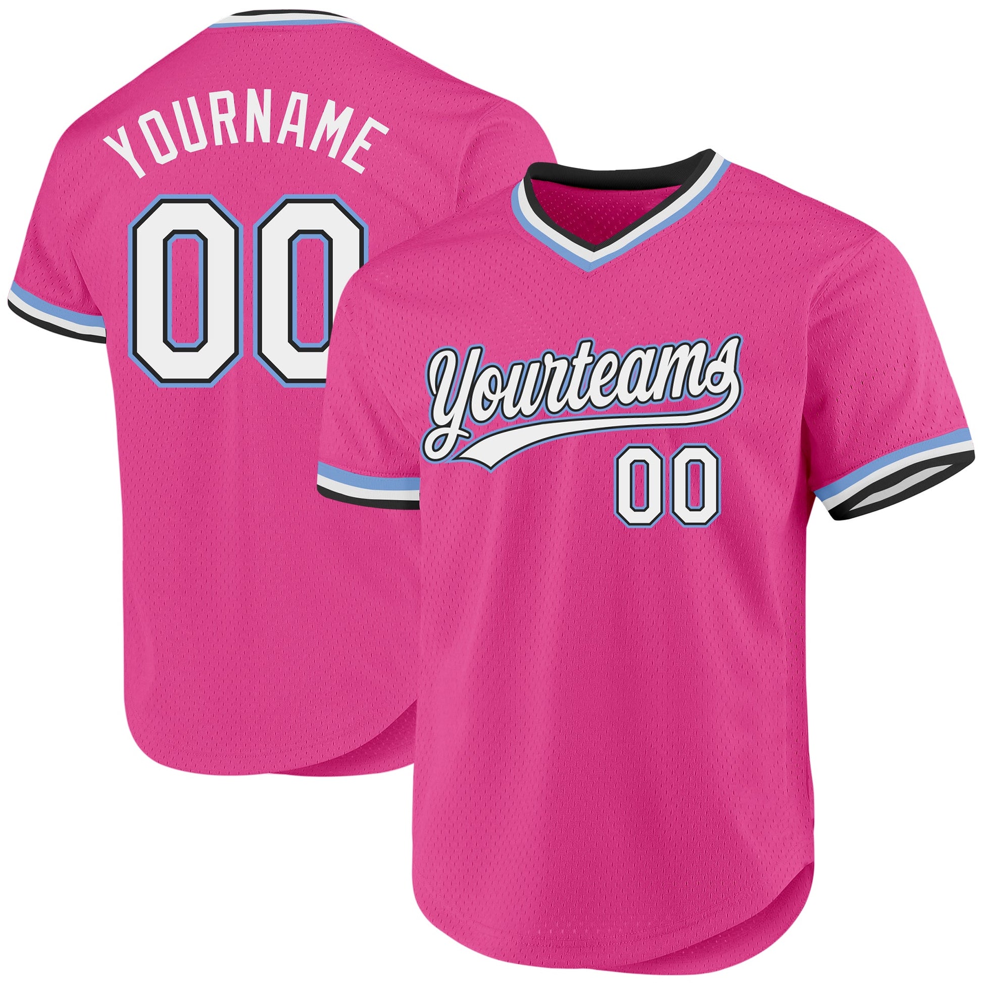 Custom Pink Black-Light Blue Authentic Throwback Baseball Jersey - Sky-Custom