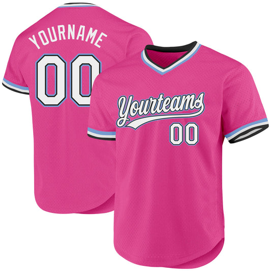 Custom Pink Black-Light Blue Authentic Throwback Baseball Jersey - Sky-Custom