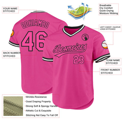Custom Pink Black-White Authentic Throwback Baseball Jersey - Sky-Custom