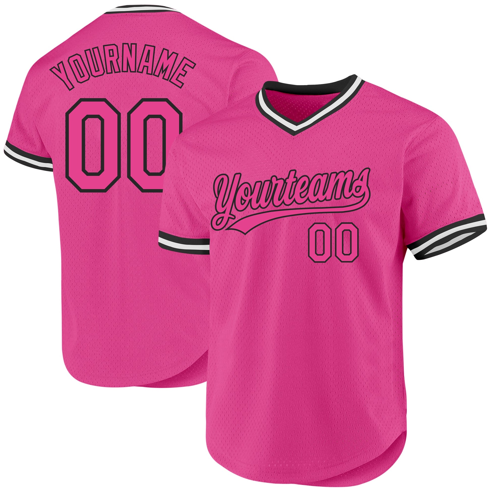 Custom Pink Black-White Authentic Throwback Baseball Jersey - Sky-Custom