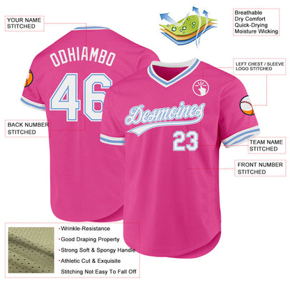 Custom Pink White-Light Blue Authentic Throwback Baseball Jersey - Sky-Custom