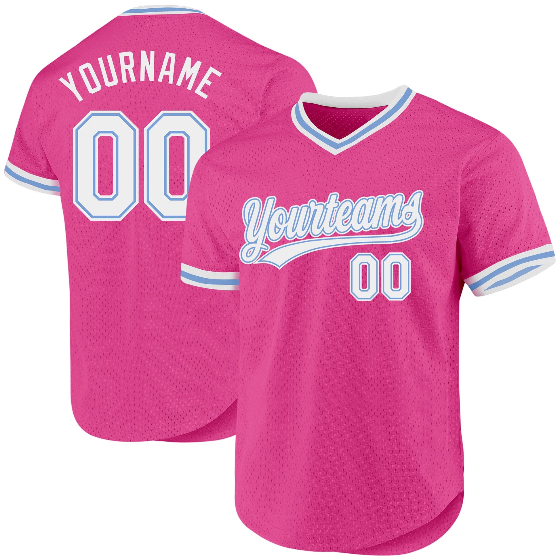 Custom Pink White-Light Blue Authentic Throwback Baseball Jersey - Sky-Custom