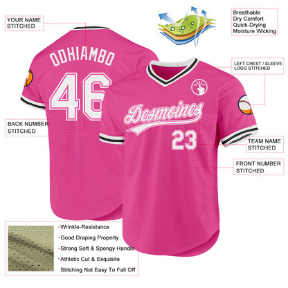 Custom Pink White-Black Authentic Throwback Baseball Jersey - Sky-Custom