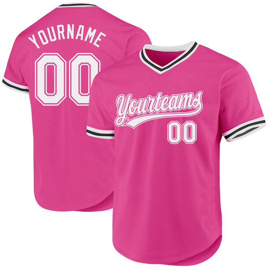 Custom Pink White-Black Authentic Throwback Baseball Jersey - Sky-Custom