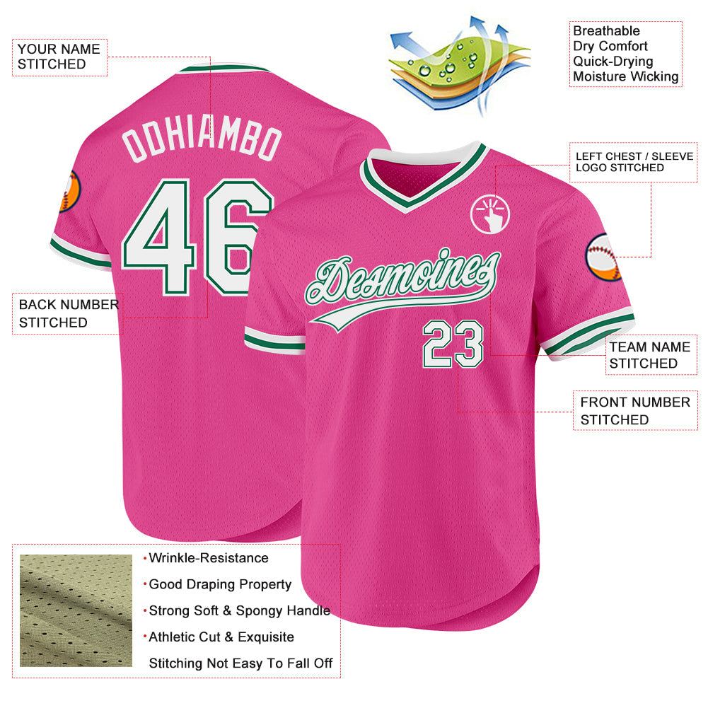 Custom Pink White-Kelly Green Authentic Throwback Baseball Jersey - Sky-Custom