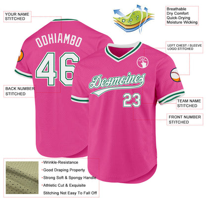 Custom Pink White-Kelly Green Authentic Throwback Baseball Jersey - Sky-Custom