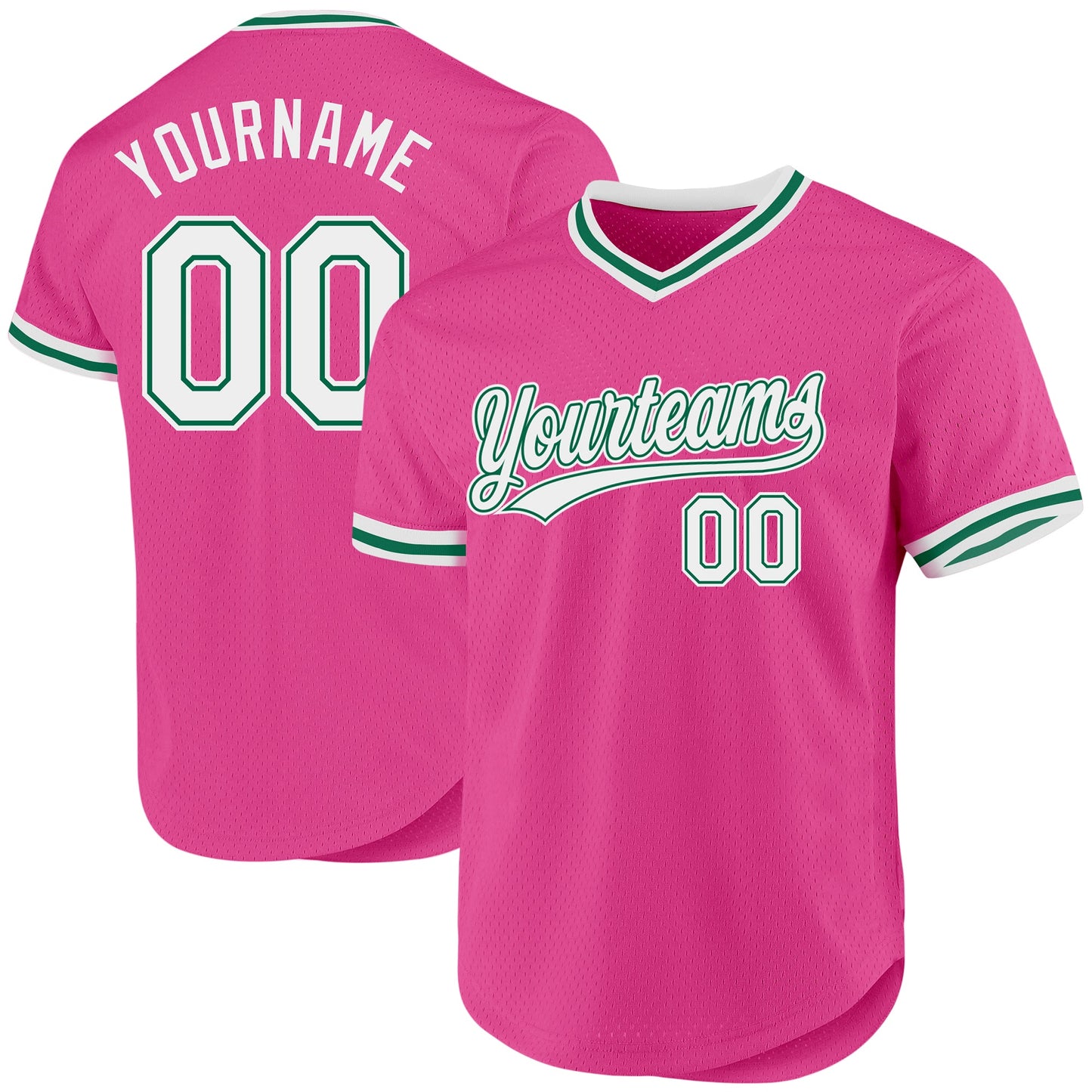 Custom Pink White-Kelly Green Authentic Throwback Baseball Jersey - Sky-Custom