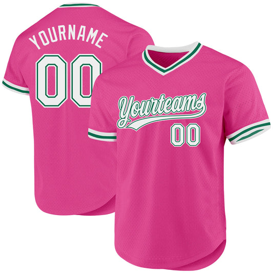 Custom Pink White-Kelly Green Authentic Throwback Baseball Jersey - Sky-Custom