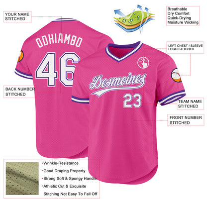 Custom Pink White-Purple Authentic Throwback Baseball Jersey - Sky-Custom