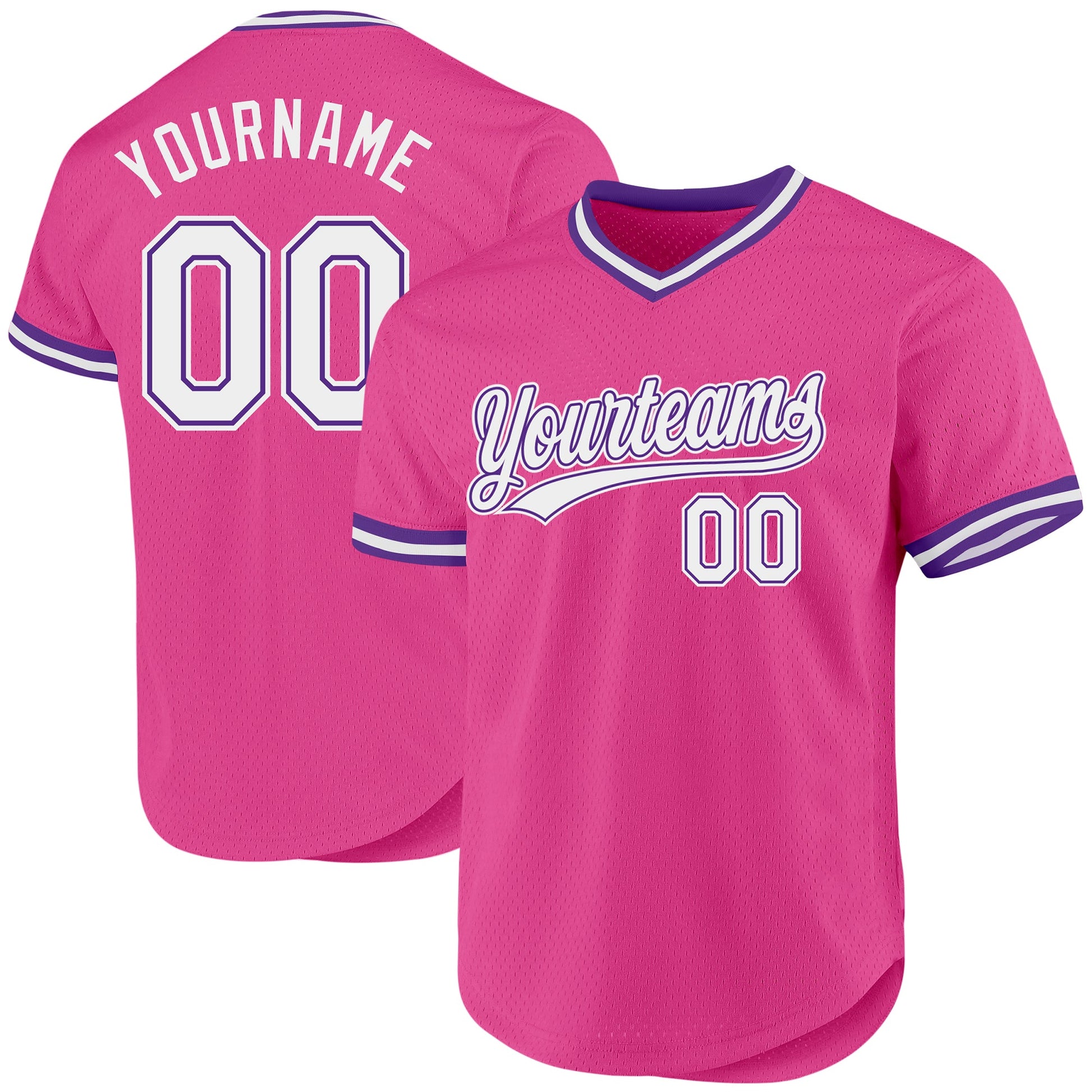 Custom Pink White-Purple Authentic Throwback Baseball Jersey - Sky-Custom