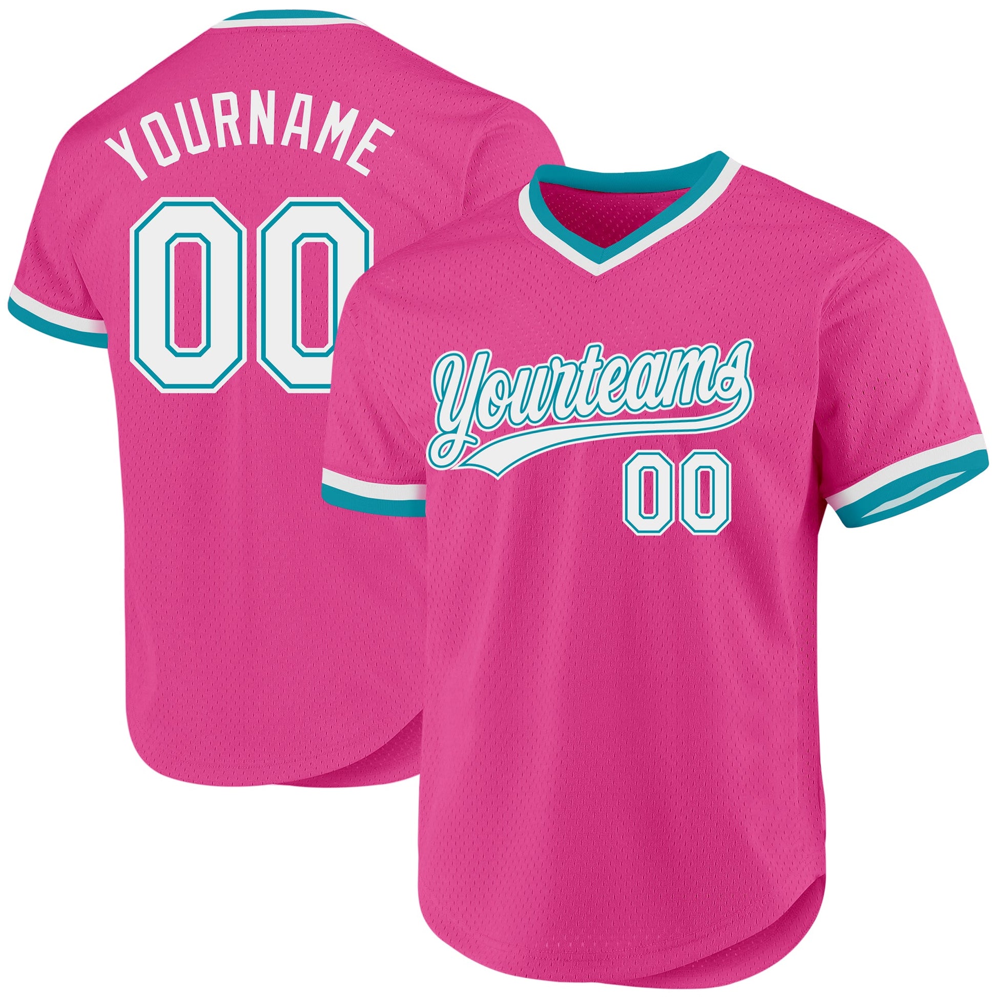 Custom Pink White-Teal Authentic Throwback Baseball Jersey - Sky-Custom