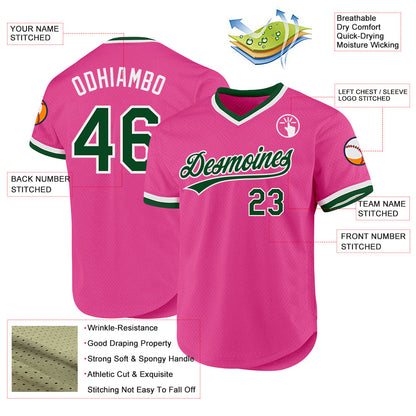 Custom Pink Green-White Authentic Throwback Baseball Jersey - Sky-Custom