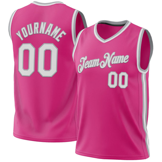 Custom Pink White-Gray Authentic Throwback Basketball Jersey - Sky-Custom