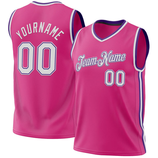 Custom Pink White-Purple Authentic Throwback Basketball Jersey - Sky-Custom