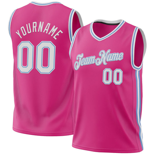 Custom Pink White-Light Blue Authentic Throwback Basketball Jersey - Sky-Custom
