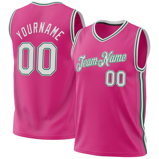 Custom Pink White-Kelly Green Authentic Throwback Basketball Jersey - Sky-Custom