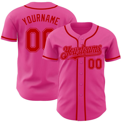 Custom Pink Red Authentic Baseball Jersey - Sky-Custom