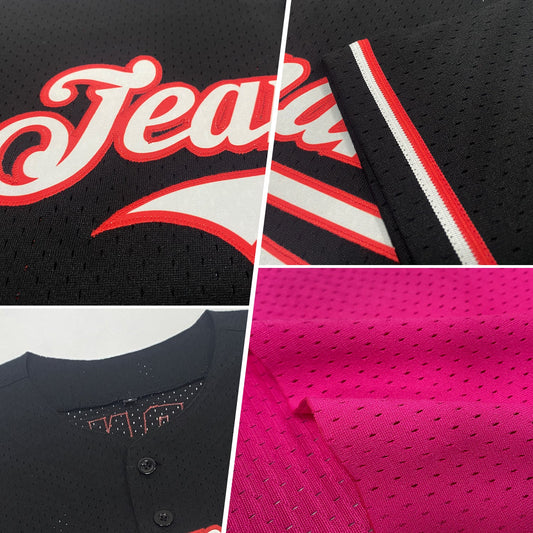 Custom Pink White Mesh Authentic Throwback Baseball Jersey - Sky-Custom