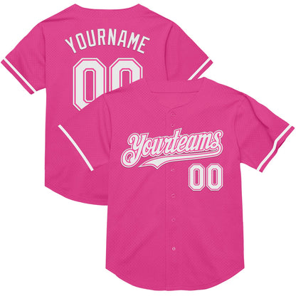 Custom Pink White Mesh Authentic Throwback Baseball Jersey - Sky-Custom