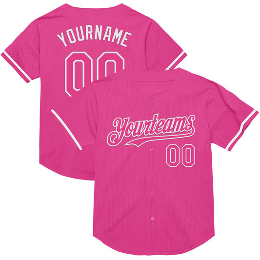 Custom Pink White Mesh Authentic Throwback Baseball Jersey - Sky-Custom