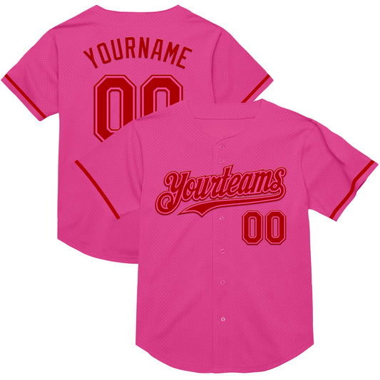Custom Pink Red Mesh Authentic Throwback Baseball Jersey - Sky-Custom