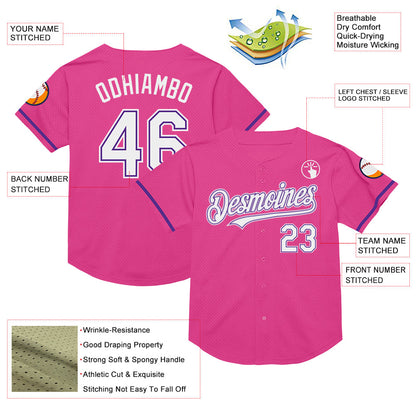 Custom Pink White-Purple Mesh Authentic Throwback Baseball Jersey - Sky-Custom