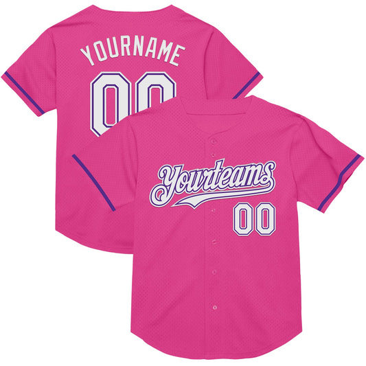 Custom Pink White-Purple Mesh Authentic Throwback Baseball Jersey - Sky-Custom
