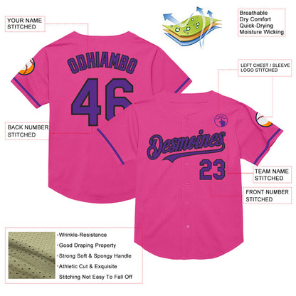 Custom Pink Purple-Black Mesh Authentic Throwback Baseball Jersey - Sky-Custom