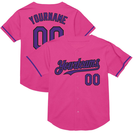 Custom Pink Purple-Black Mesh Authentic Throwback Baseball Jersey - Sky-Custom