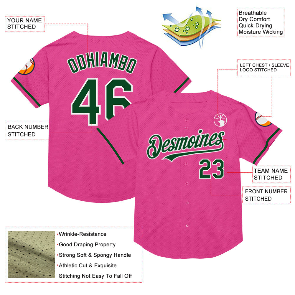 Custom Pink Green-White Mesh Authentic Throwback Baseball Jersey - Sky-Custom