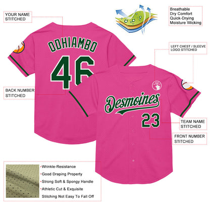 Custom Pink Green-White Mesh Authentic Throwback Baseball Jersey - Sky-Custom