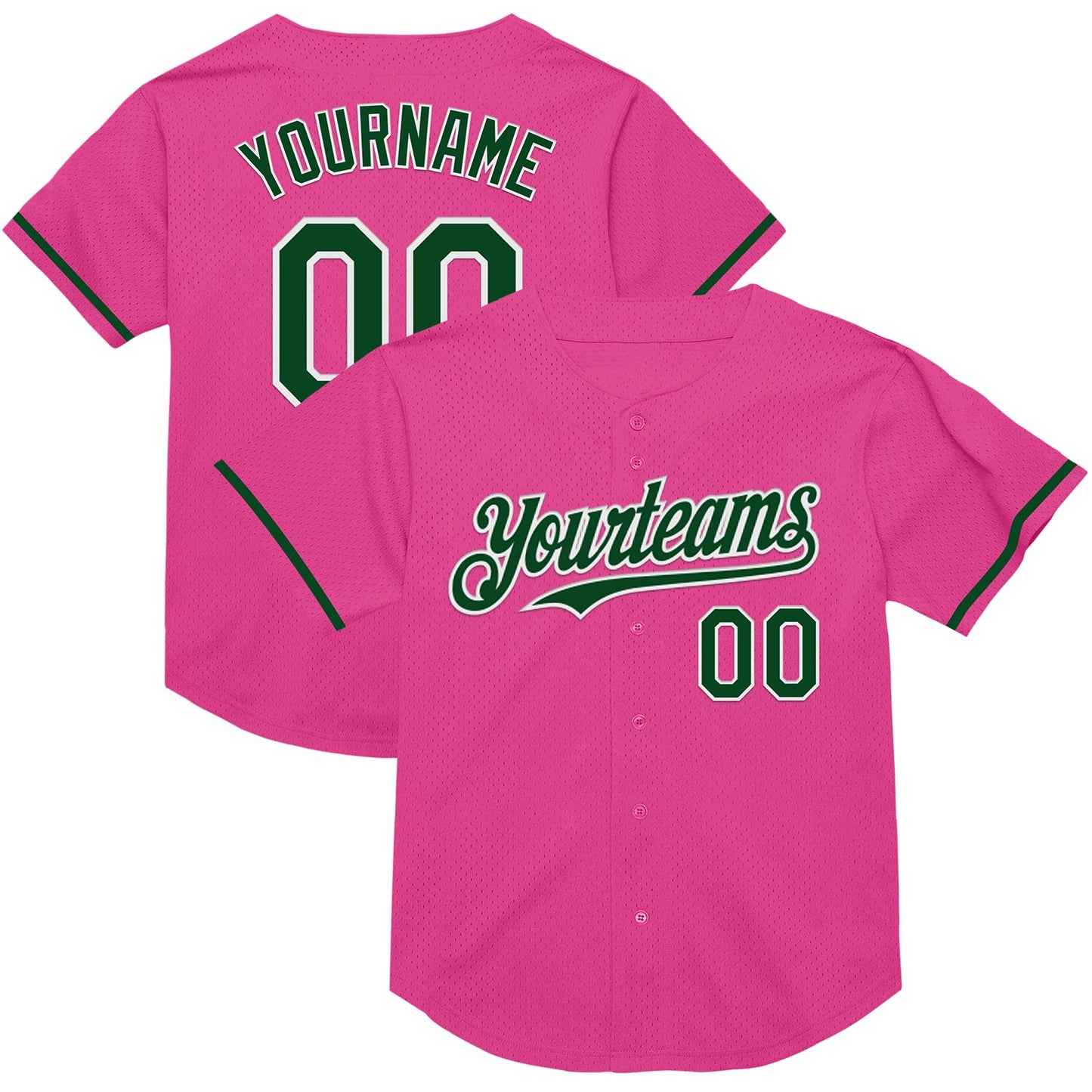 Custom Pink Green-White Mesh Authentic Throwback Baseball Jersey - Sky-Custom