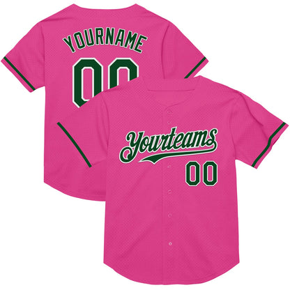Custom Pink Green-White Mesh Authentic Throwback Baseball Jersey - Sky-Custom