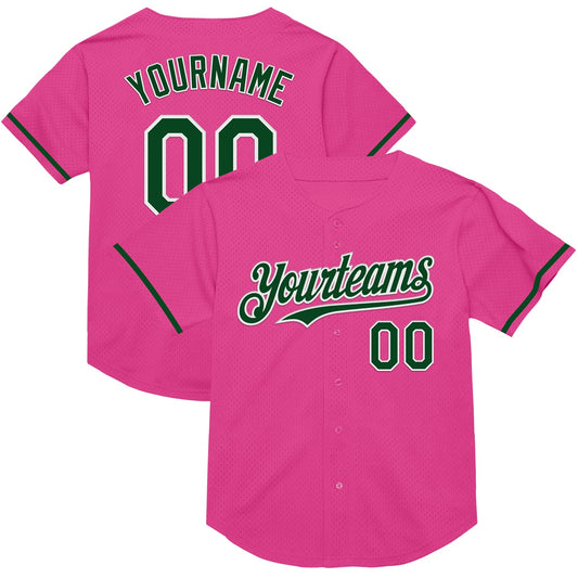 Custom Pink Green-White Mesh Authentic Throwback Baseball Jersey - Sky-Custom