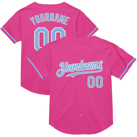 Custom Pink Light Blue-White Mesh Authentic Throwback Baseball Jersey - Sky-Custom