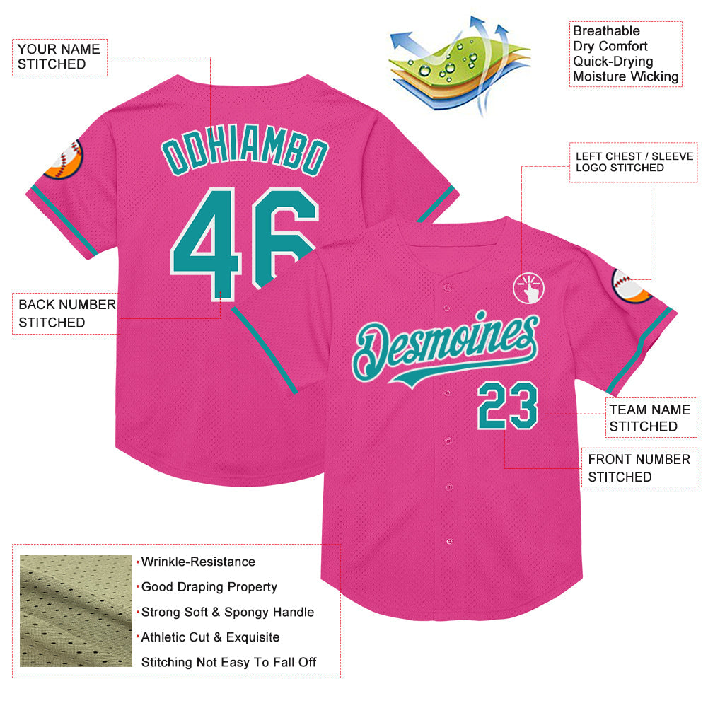 Custom Pink Teal-White Mesh Authentic Throwback Baseball Jersey - Sky-Custom